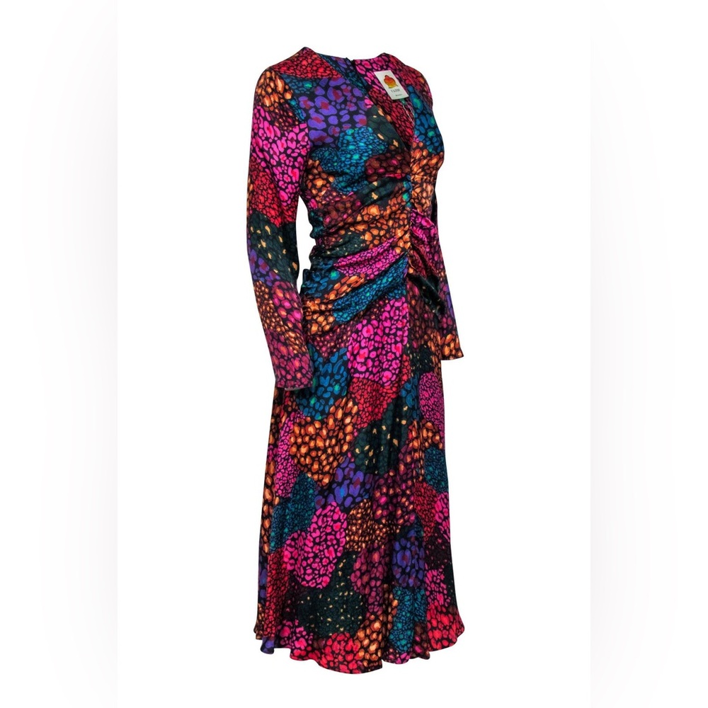 Farm Rio - Blue Multi Color Leopard Print Ruched Midi Dress - Picture 2 of 5